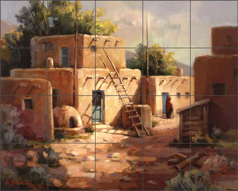 Pueblo Solitude by Maxine Johnston Ceramic Tile Mural - RW-MJA010