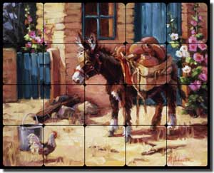 Johnston Southwest Burro Tumbled Marble Tile Mural 20" x 16" - RW-MJA011