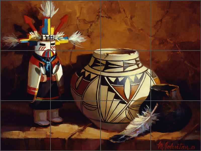Hopi Pot and Butterfly Kachina by Maxine Johnston Ceramic Tile Mural - RW-MJA014