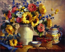 Floral Tile Backsplash McEachron Flower Art Ceramic Kitchen Mural RW-AM011 