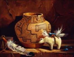 Bear Fetish with Zuni Pot by Maxine Johnston Ceramic Accent & Decor Tile RW-MJA018AT