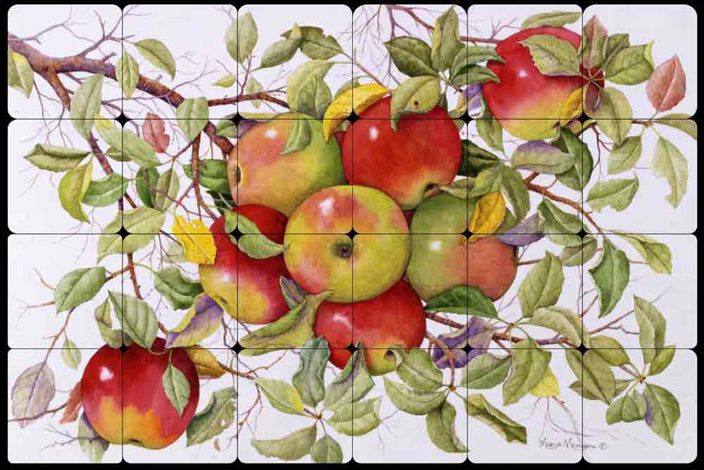Apples by Marcia Matcham Tumbled Marble Tile Mural - RW-MM001