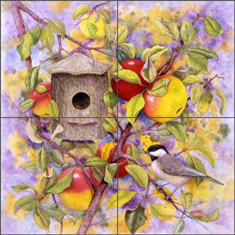 Chickadee and Apples by Marcia Matcham Ceramic Tile Mural RW-MM002