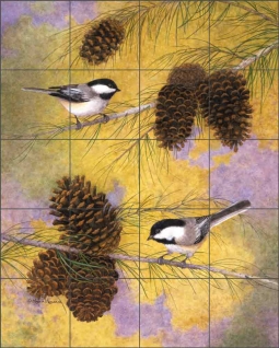 Chickadees in the Pines by Marcia Matcham Ceramic Tile Mural RW-MM003