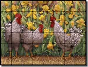 Matcham Roosters Tumbled Marble Tile Mural 32" x 24" - RW-MM005