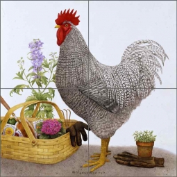 Ceramic Tile Mural Backsplash Mirkovich Rooster Chickens Country Life Art NMA067 