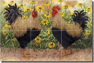 Matcham Rooster Art Glass Wall & Floor Tile Mural 18" x 12" - RW-MM014