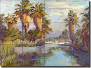 Oleson Tropical Landscape Glass Tile Mural 24" x 18" - RW-NO001