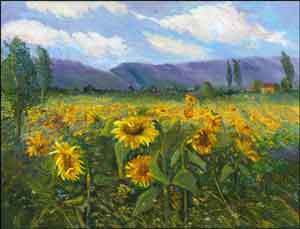 Sunflower Fields by Nanette Oleson Ceramic Accent Tile - RW-NO013AT