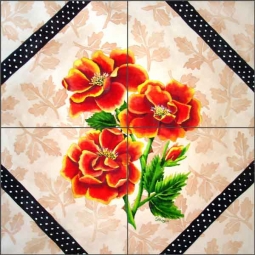 Brocade with Roses Ceramic Tile Mural - RW-SH007