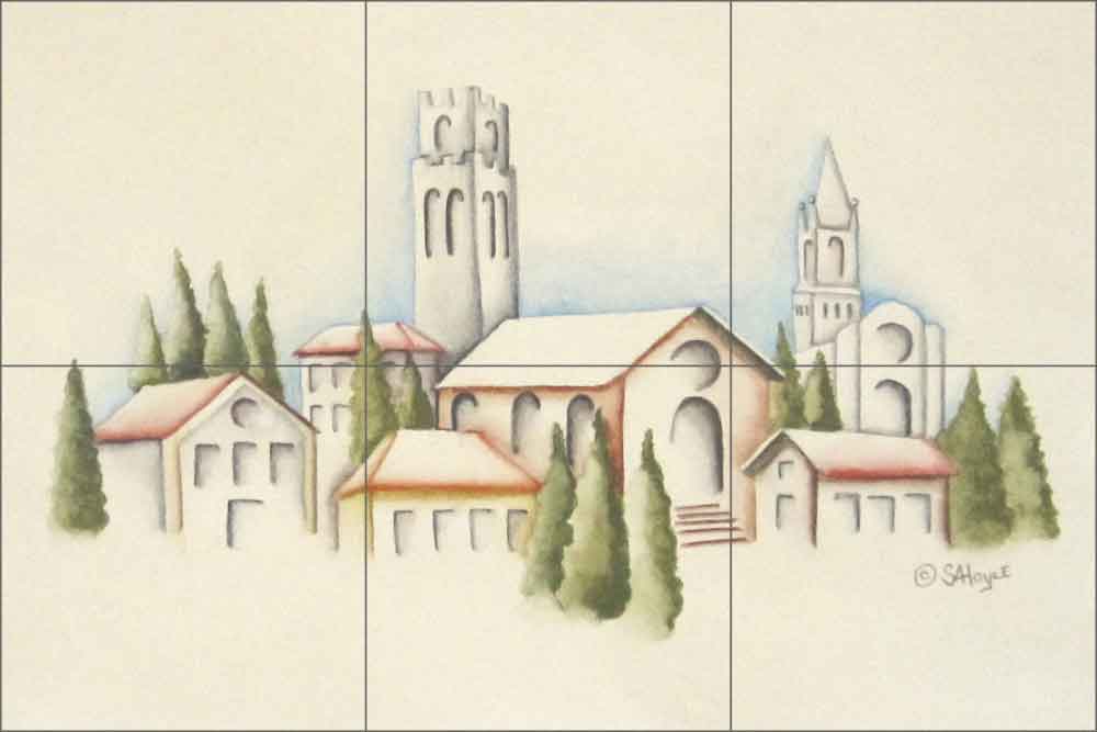Tuscan Hill Town by Sarah Hoyle Ceramic Tile Mural - RW-SH012