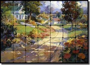Songer Country Landscape Tumbled Marble Tile Mural 28" x 20" - RW-SSA001