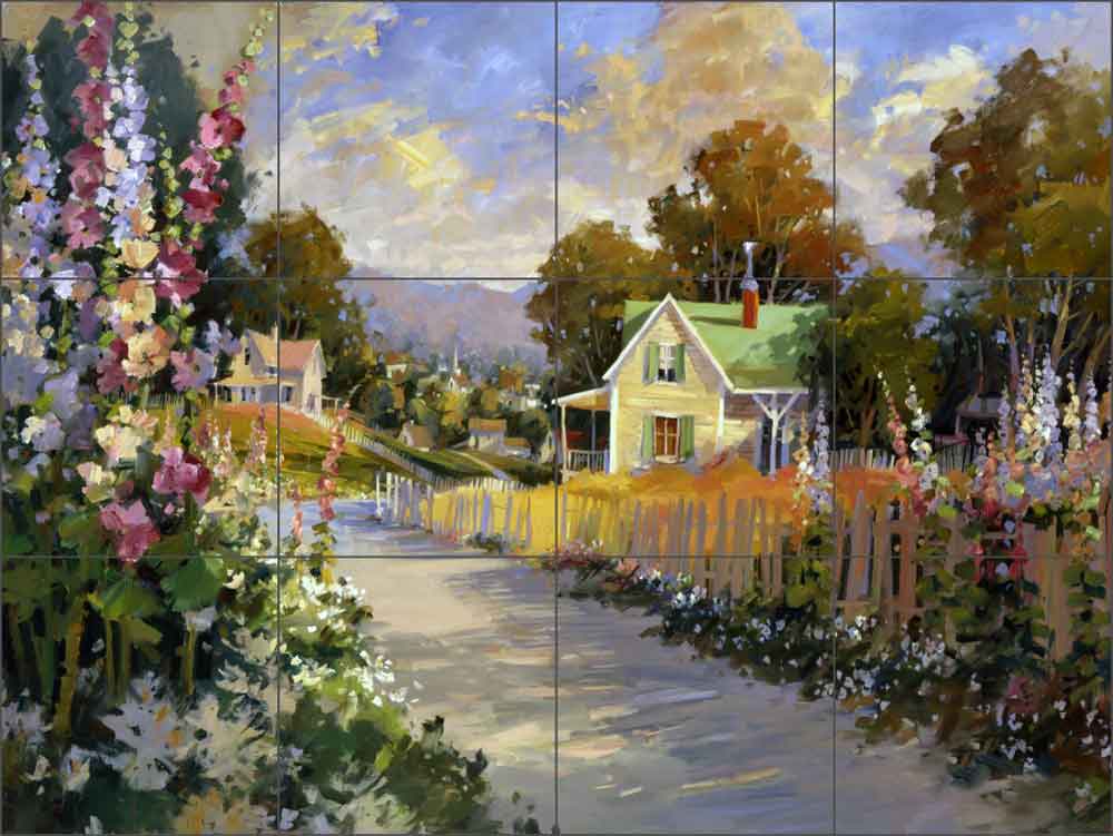 Hollyhock Lane by Steve Songer Ceramic Tile Mural - RW-SSA004