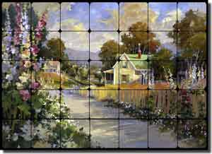 Songer Country Landscape Tumbled Marble Tile Mural 28" x 20" - RW-SSA004