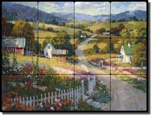 Songer Country Landscape Tumbled Marble Tile Mural 24" x 18" - RW-SSA008