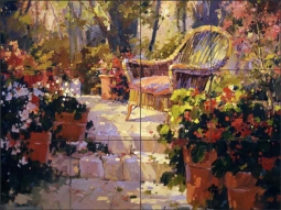 Wicker on the Patio by Steve Songer Ceramic Tile Mural - RW-SSA012