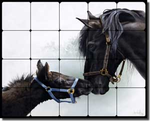 Forget Horses Equine Tumbled Marble Tile Mural 20" x 16" - RW-VFA011