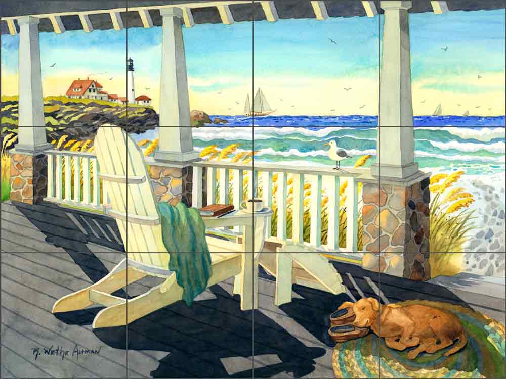 Morning Coffee at the Beach House by Robin Wethe Altman Ceramic Tile Mural - RWA007