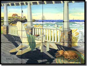 Altman Beach House Seascape Tumbled Marble Tile Mural 24" x 18" - RWA007
