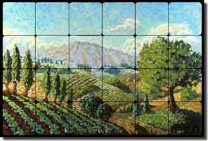 Altman Vineyard Landscape Tumbled Marble Tile Mural 24" x 16" - RWA008