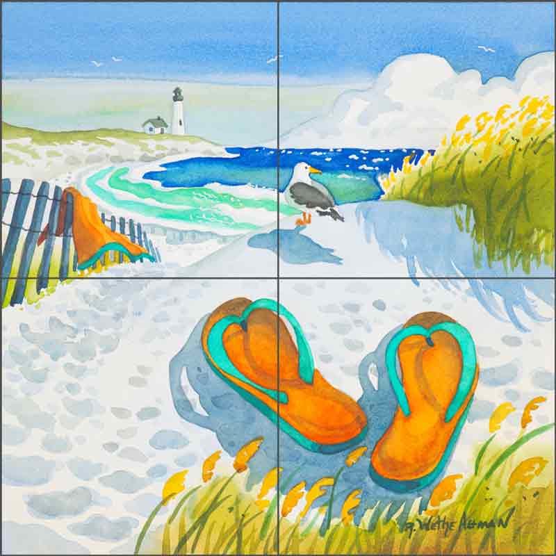 Seagull Flip Flops by Robin Wethe Altman Ceramic Tile Mural RWA012