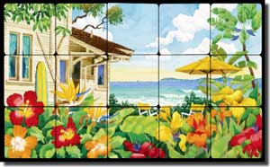 Altman Tropical Seascape Tumbled Marble Tile Mural 20" x 12" - RWA014