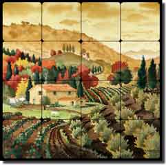 Altman Tuscan Landscape Tumbled Marble Tile Mural 16" x 16" - RWA016