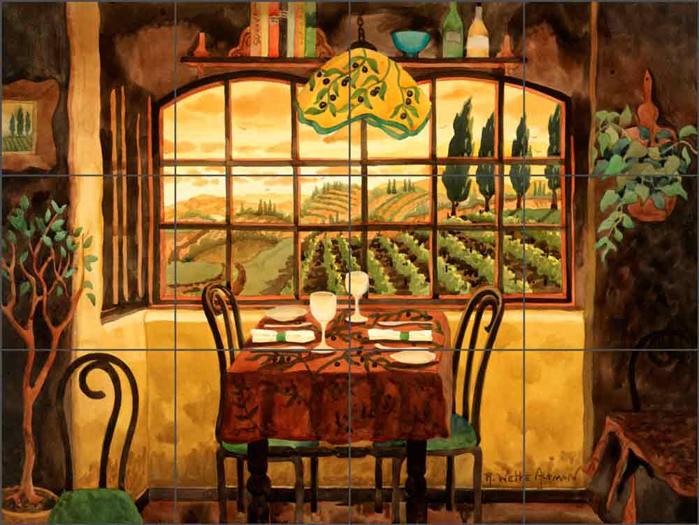Romantic Dinner in Tuscany by Robin Wethe Altman Ceramic Tile Mural RWA023