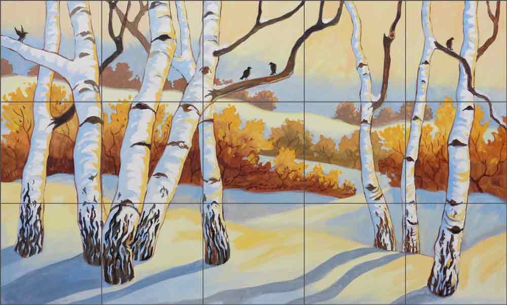 Birch Trees in Winter by Robin Wethe Altman Ceramic Tile Mural RWA034