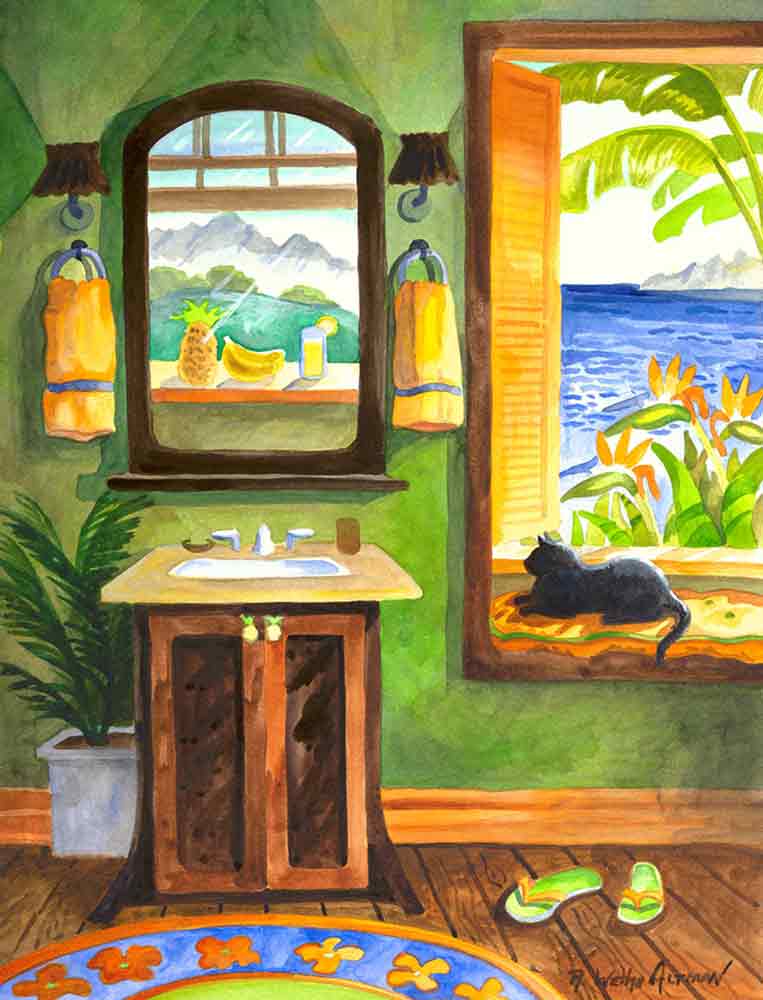 Cat in the Windowseat by Robin Wethe Altman Accent & Decor Tile RWA035AT