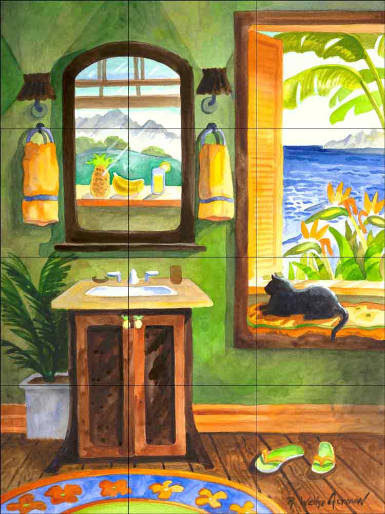 Cat in the Windowseat by Robin Wethe Altman Ceramic Tile Mural RWA035