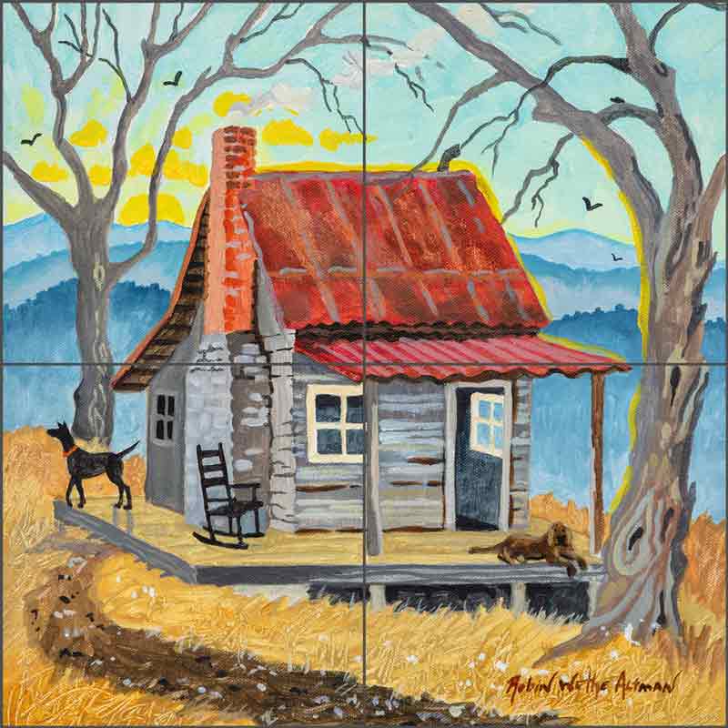 Appalachian Cabin Sunrise by Robin Wethe Altman Ceramic Tile Mural RWA041