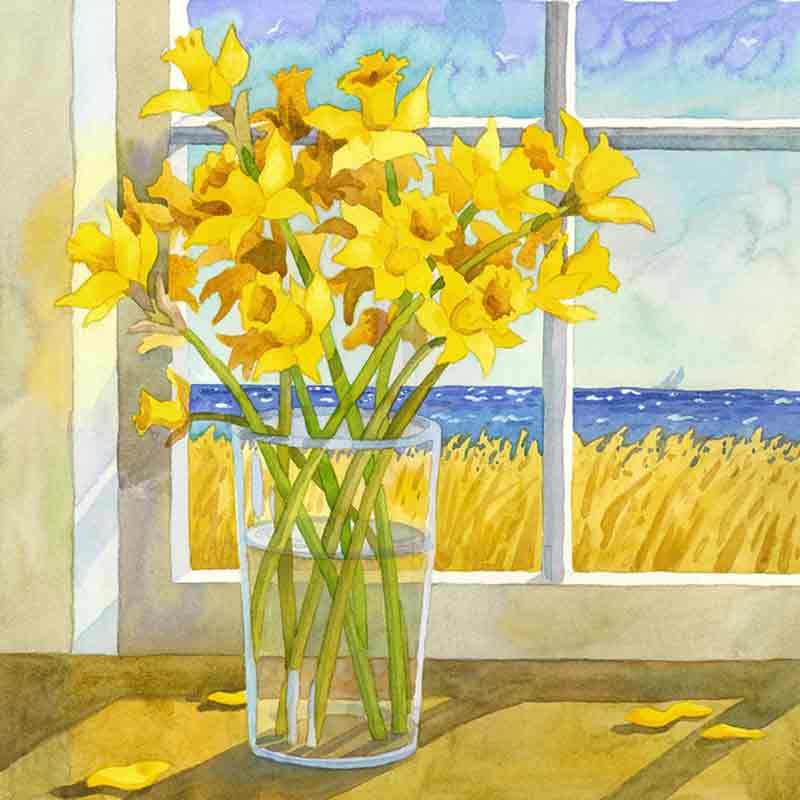 Daffodils in the Window by Robin Wethe Altman Accent & Decor Tile RWA054