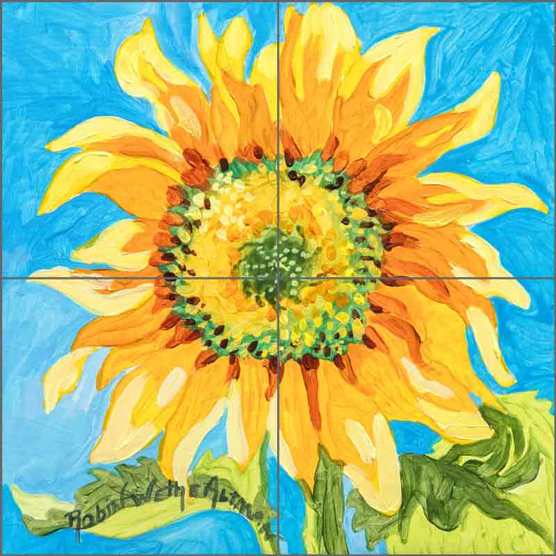Einstein Sunflower by Robin Wethe Altman Ceramic Tile Mural RWA055