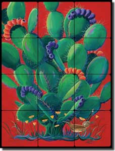 Libby Prickly Cactus Tumbled Marble Tile Mural 18" x 24" - SLA003
