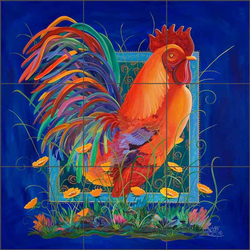 Libby Rooster Art Glass Tile Mural 18" x 18" - SLA004