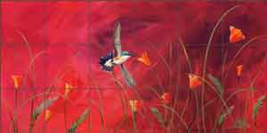 Libby Hummingbird Bird Glass Tile Mural 36" x 18" - SLA005