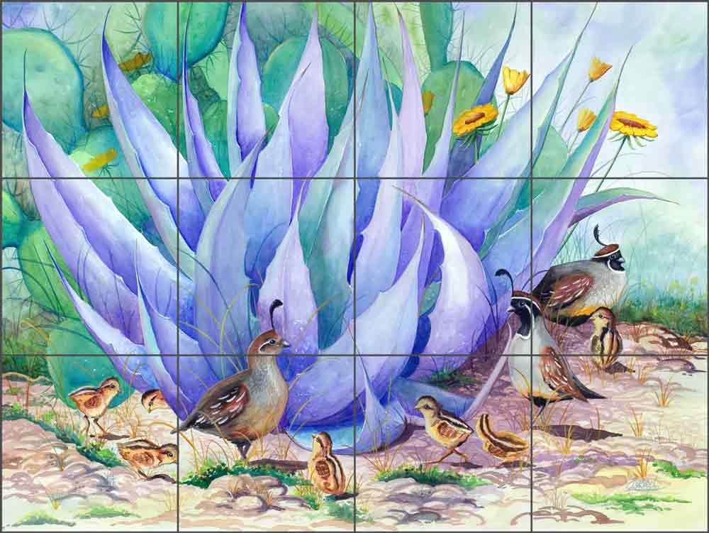 Quail Capers by Susan Libby Ceramic Tile Mural SLA009