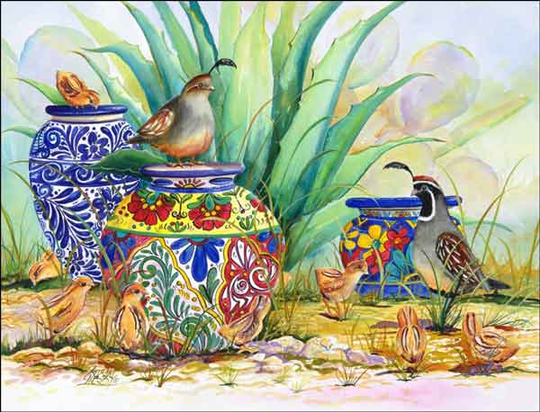 Quail and Pots by Susan Libby Ceramic Accent & Decor Tile - SLA020AT