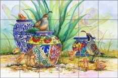 Quail and Pots by Susan Libby Ceramic Tile Mural - SLA020