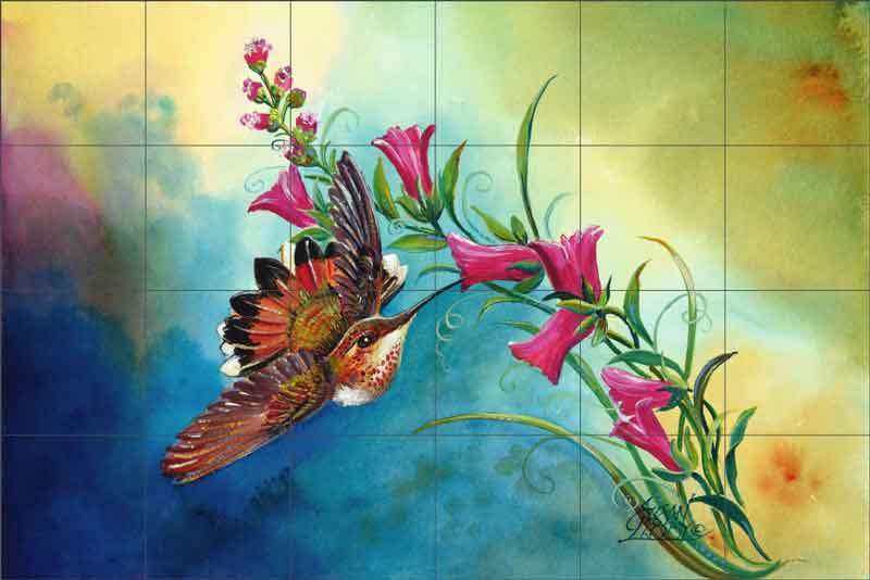 Flying Hummer by Susan Libby Ceramic Tile Mural SLA025