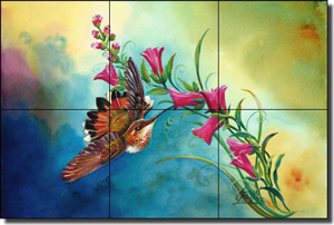 Libby Hummingbird Bird Glass Tile Mural 18" x 12" - SLA025