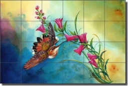 Libby Hummingbird Bird Glass Tile Mural 36" x 24" - SLA025