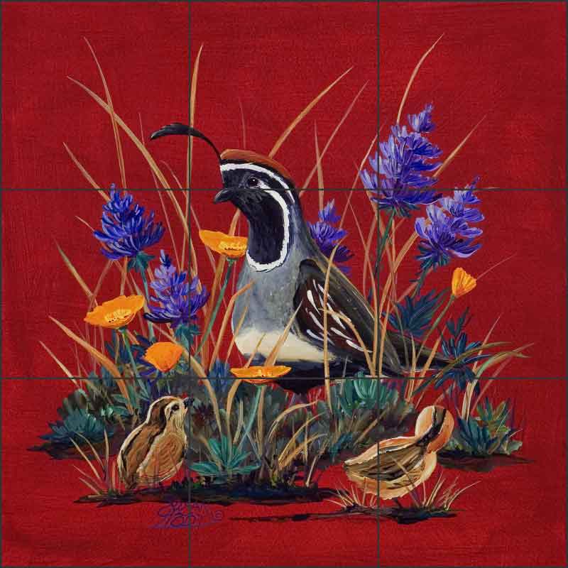 Spring Quail by Susan Libby Ceramic Tile Mural - SLA028