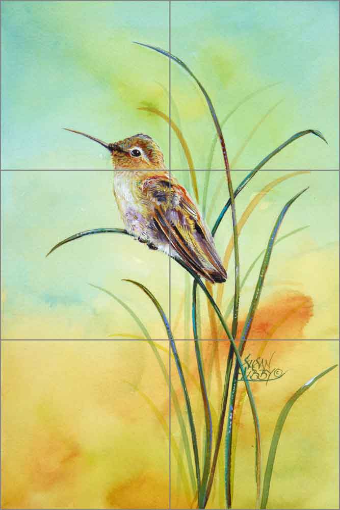 Sitting Hummer by Susan Libby Ceramic Tile Mural - SLA032