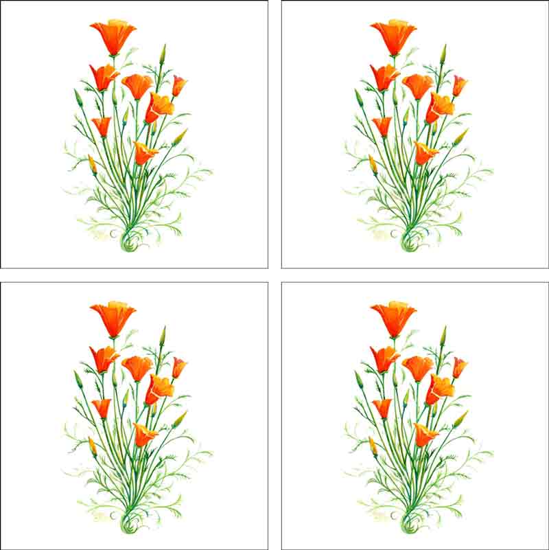 California Poppy by Susan Libby Ceramic Accent & Decor Tile Set - SLA042AT