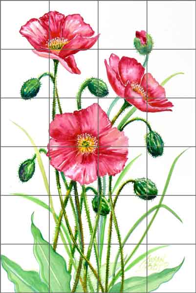 Garden Poppy by Susan Libby Ceramic Tile Mural - SLA045