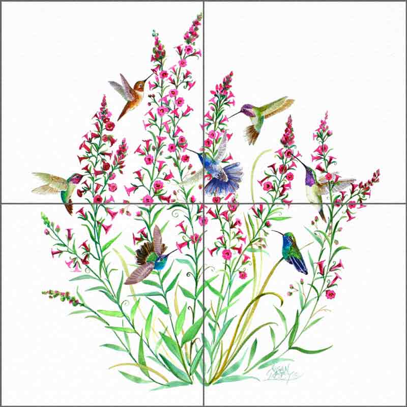 Hummingbirds in the Air by Susan Libby Glass Wall & Floor Tile Mural SLA047