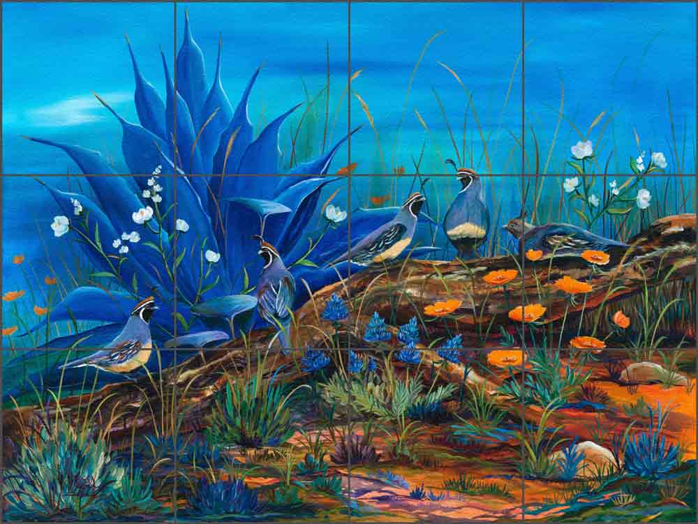 Quail Covey by Susan Libby Glass Tile Mural SLA050