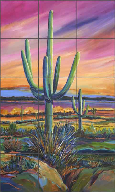 Saguaro Sunset by Susan Libby Ceramic Tile Mural - SLA052